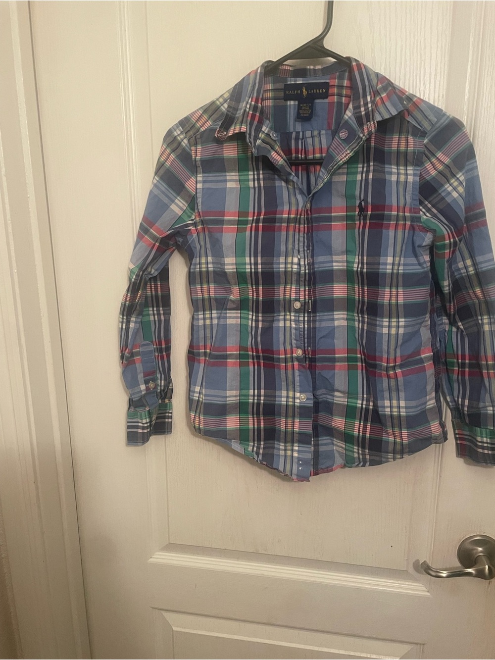 Polo by Ralph Lauren Blue Green Plaid Button-Down Shirt size 10/12
